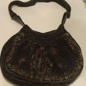 Embroidered Black Hobo Bag